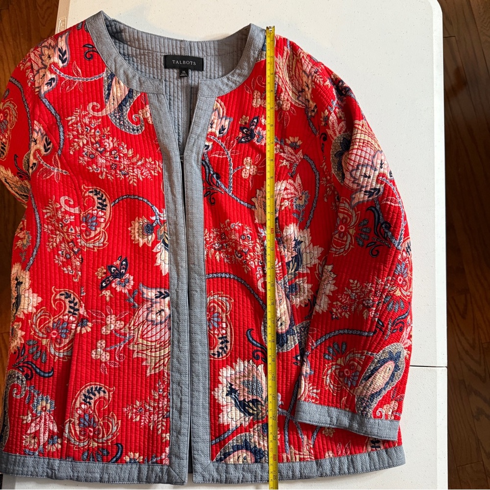 Talbots - Red Paisley Quilted Jacket Blazer - 100% Cotton - Size XL- Like New! - Picture 9 of 12